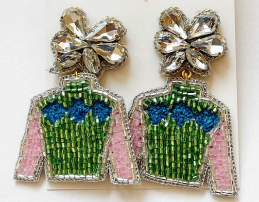 Green and Pink Jockey Silk Earrings