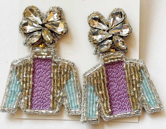 Purple and Aqua Jockey Silk Earrings